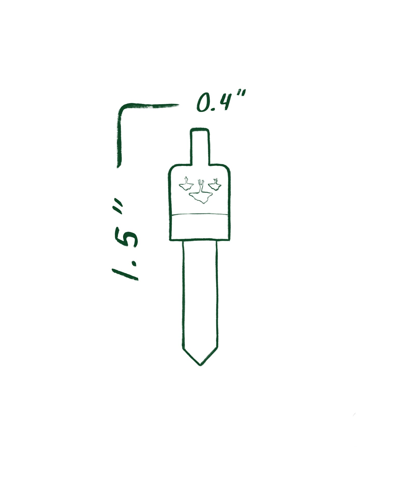 Spire pendant size reference: ~1.5 inches tall by 0.4 inches wide